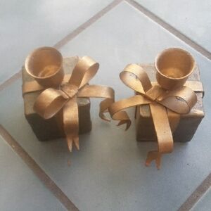 Gold Ribbon Candle Holders